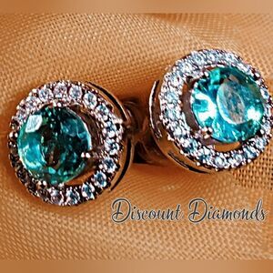 Womens Green & Clear White Moissanite Stud Earrings on 925 Sterling Silver